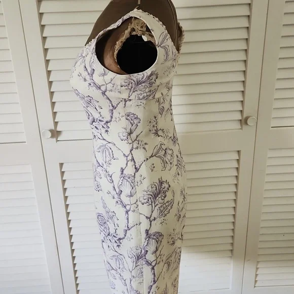 Milly of New York Cotton Toile Lavender on Cream Print Dress Size 8 - Picture 5 of 8